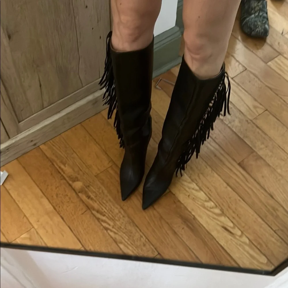 Jimmy Choo Black Fringe Heeled Boots - Picture 5 of 8
